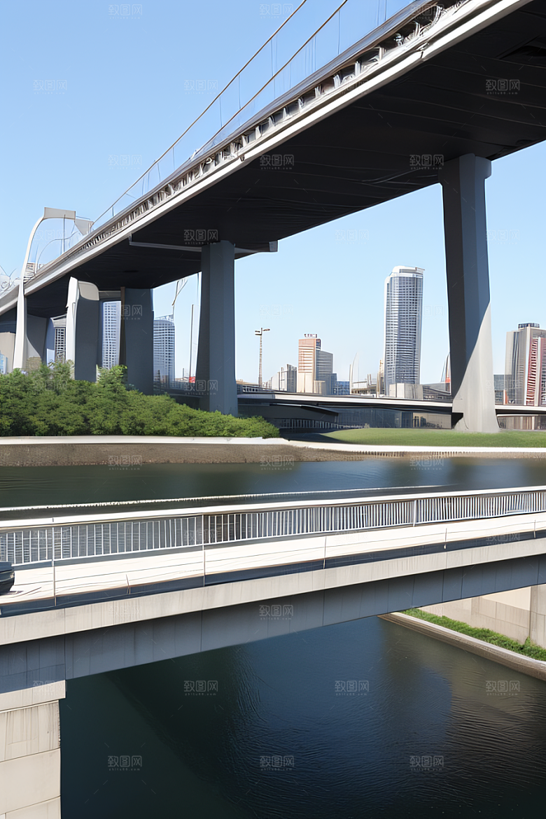 横卧大河的现代桥梁连接城市要道