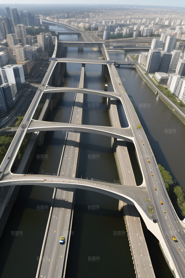 横卧大河的现代桥梁连接城市要道