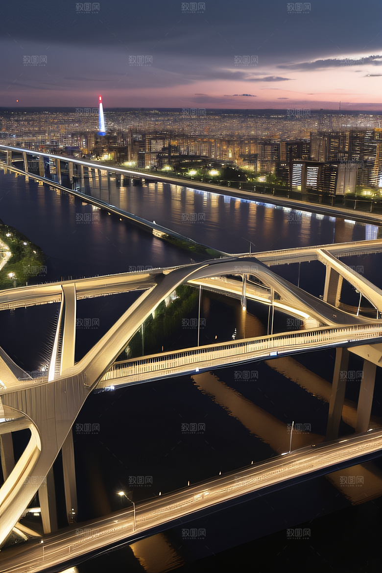 横卧大河的现代桥梁连接城市要道