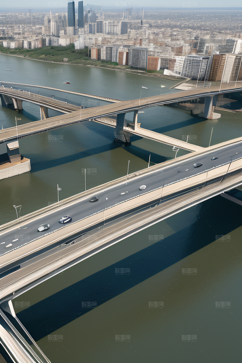 横卧大河的现代桥梁连接城市要道
