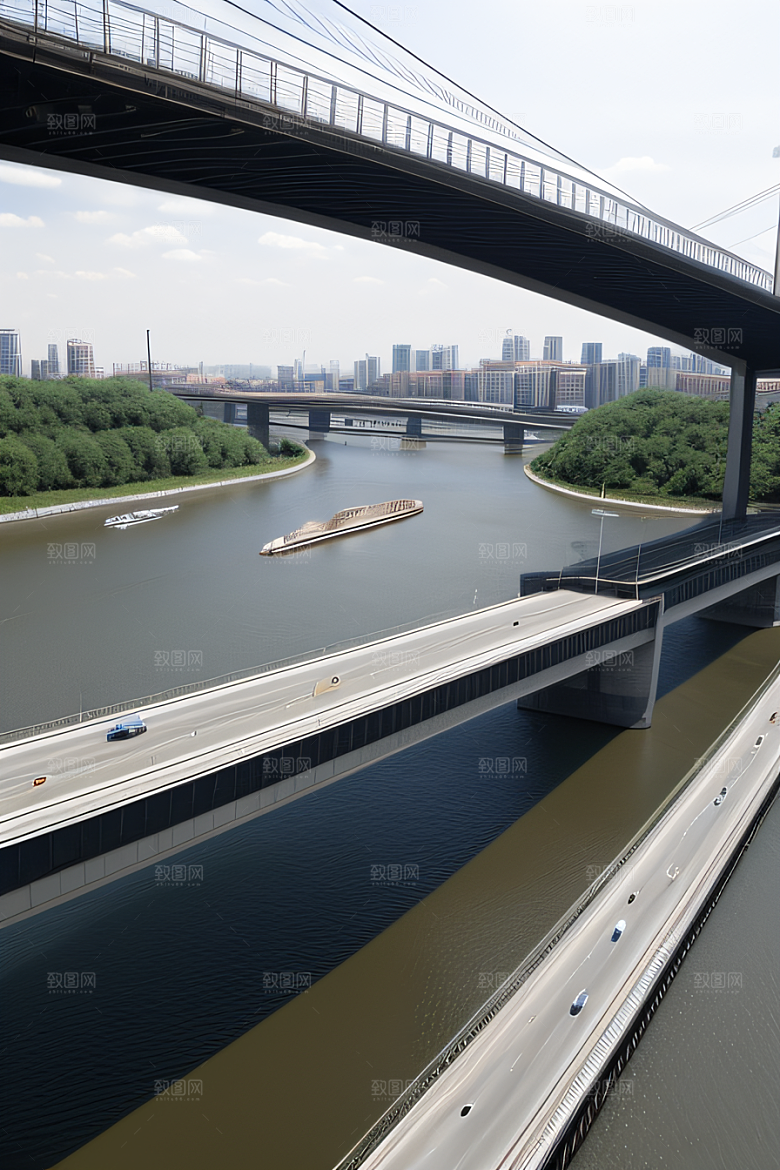 横卧大河的现代桥梁连接城市要道