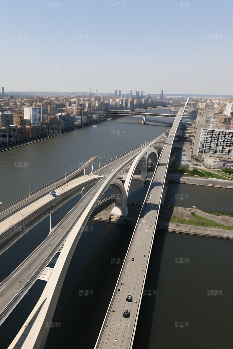 横卧大河的现代桥梁连接城市要道
