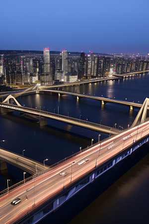 宏伟桥梁横跨大河畅通城市交通