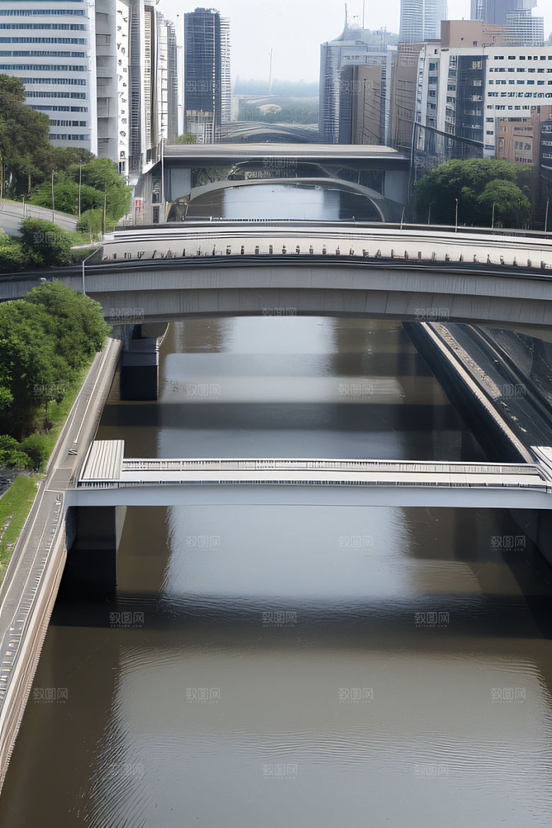 跨越大江的巨型桥梁连接城市要道