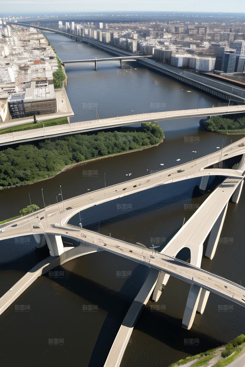 跨越大江的巨型桥梁连接城市要道