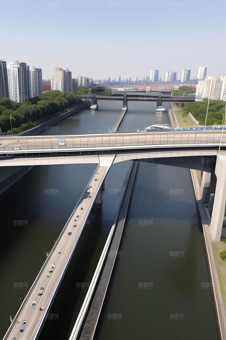 跨越大江的巨型桥梁连接城市要道