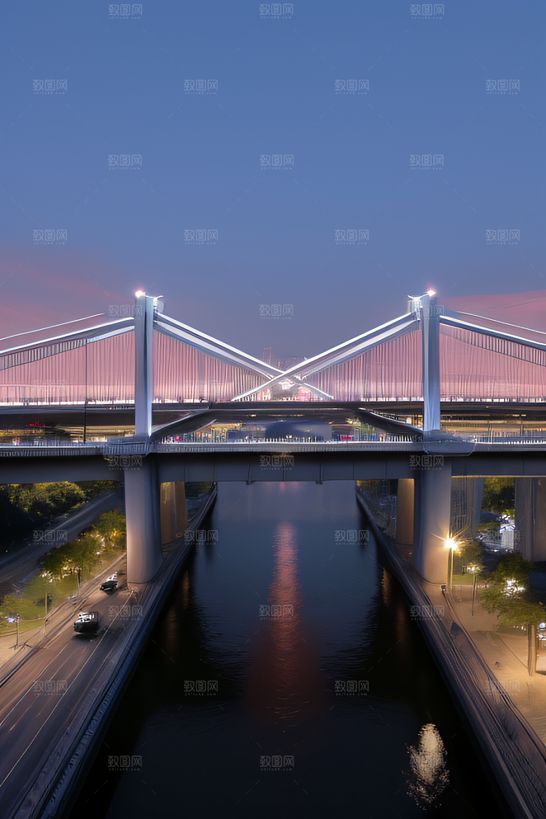 跨越大江的巨型桥梁连接城市要道