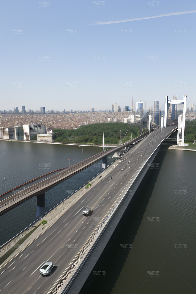 跨越大江的巨型桥梁连接城市要道