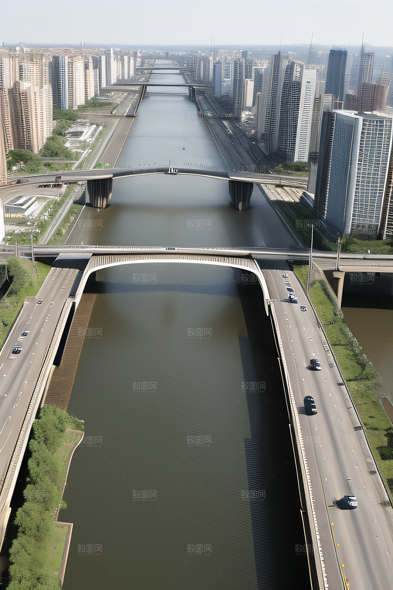 跨越大江的巨型桥梁连接城市要道