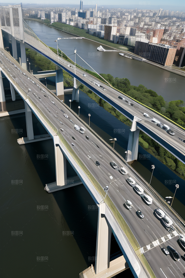 跨越大江的巨型桥梁连接城市要道