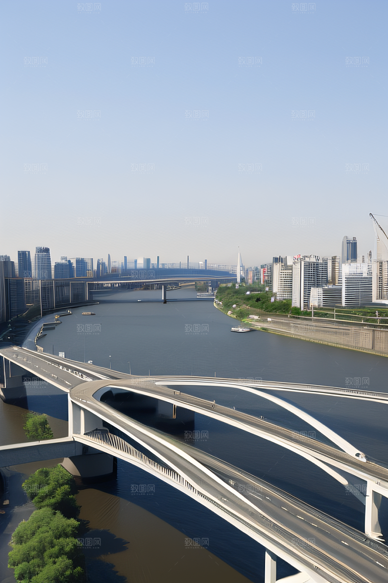 跨越大江的巨型桥梁连接城市要道