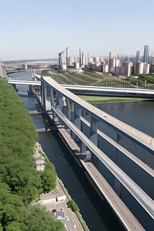 现代桥梁贯穿大江畅通城市交通