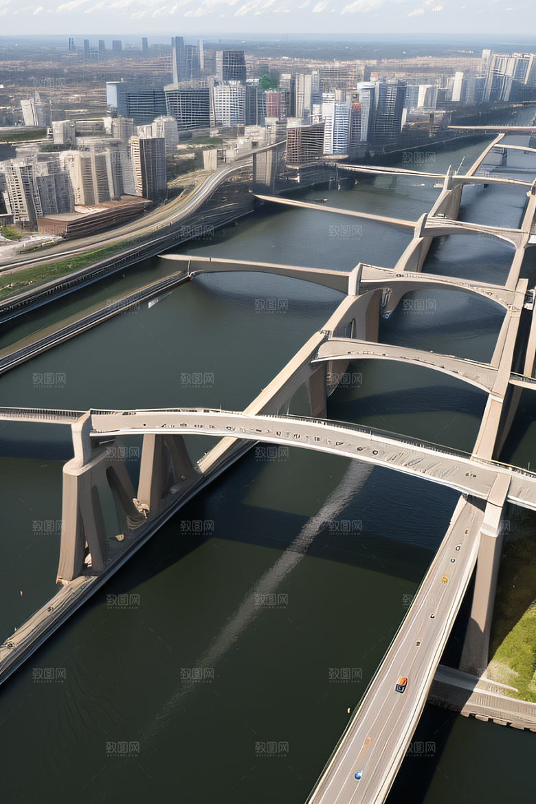 现代化桥梁串联城市车流繁忙