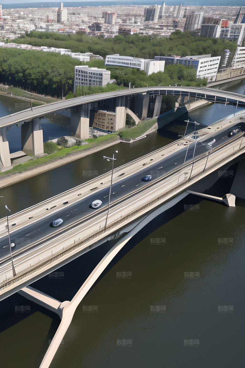 现代化桥梁串联城市车流繁忙