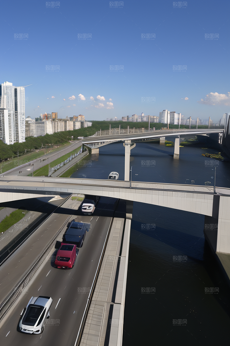 高架桥横跨大河畅通城市交通