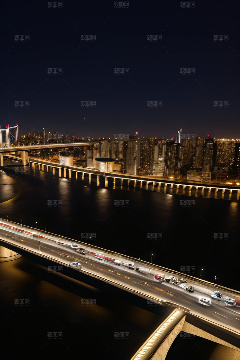 高架桥横跨大河畅通城市交通