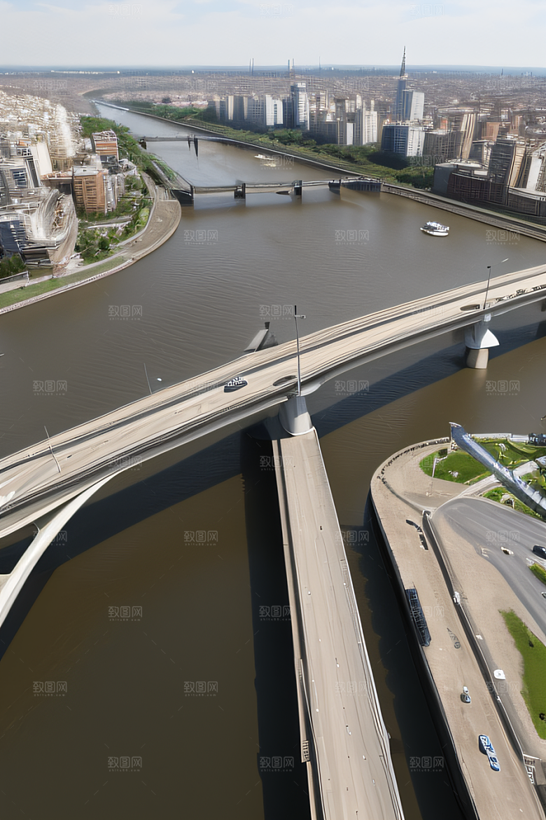 高架桥横跨大河畅通城市交通