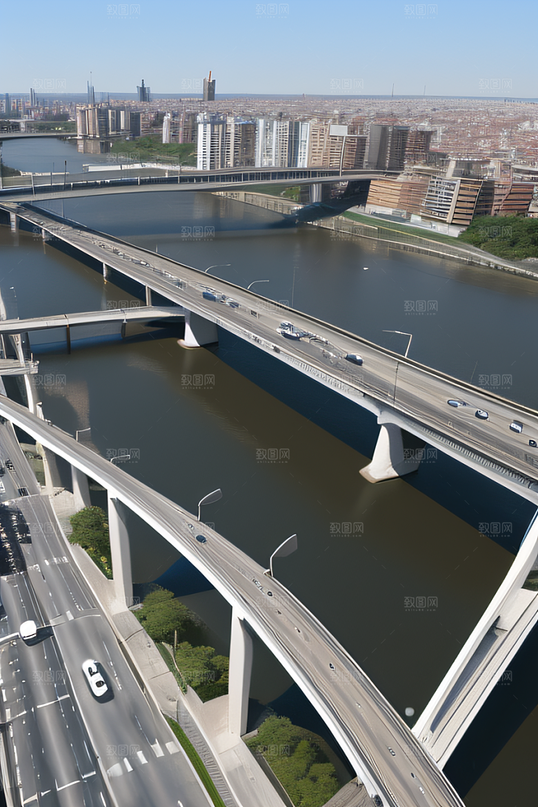 高架桥横跨大河畅通城市交通