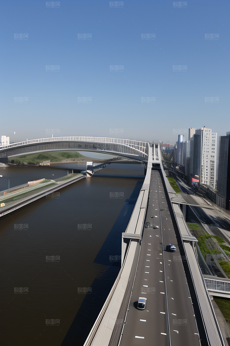 高架桥横跨大河畅通城市交通