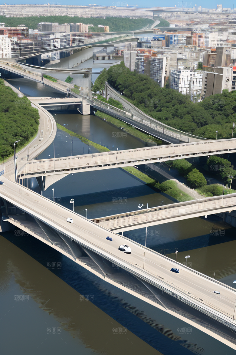 高架桥横跨大河畅通城市交通