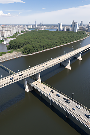 高架桥横跨大河畅通城市交通