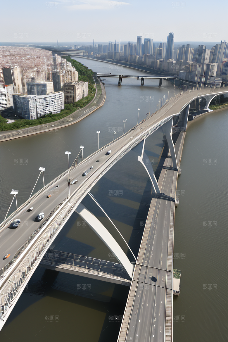 高架桥横跨大河畅通城市交通