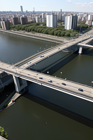 现代桥梁连接城市两岸