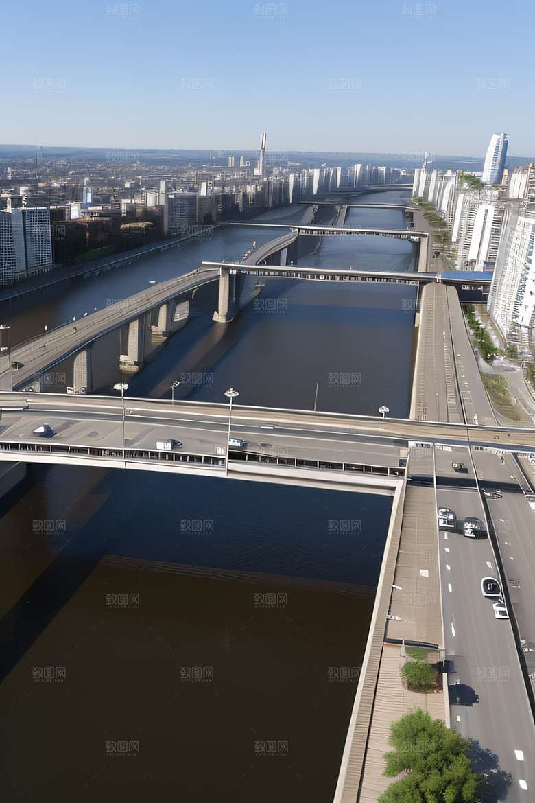 现代桥梁连接城市两岸