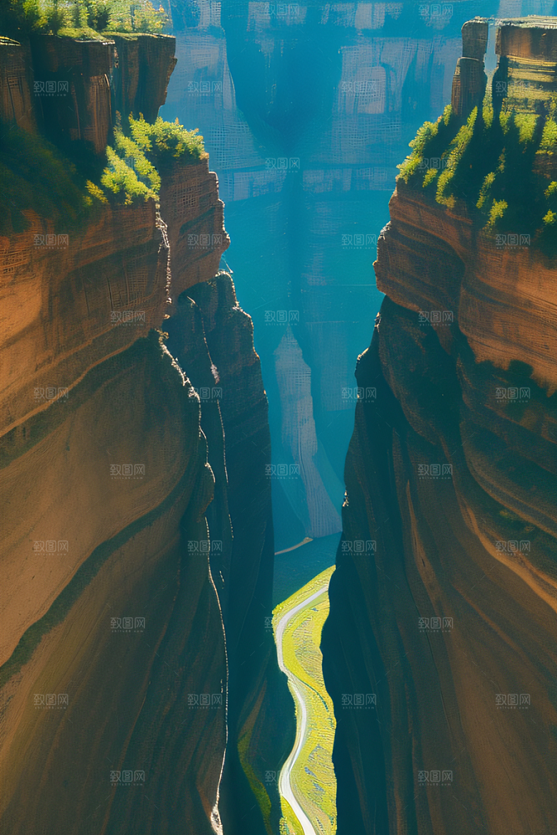 雄伟峡谷鸟瞰图岩壁与森林交相辉映