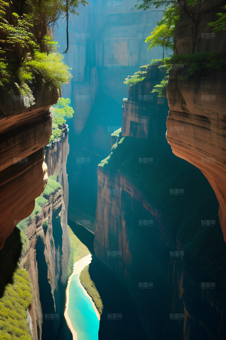 动感线条抽象描绘峡谷景色