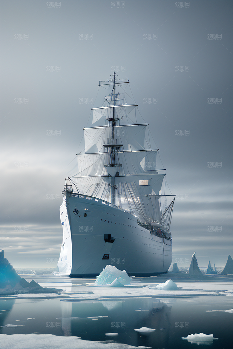 冰雪世界船只穿越北极冰海壮丽景色
