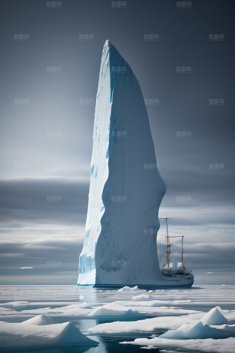 冰雪世界船只穿越北极冰海壮丽景色