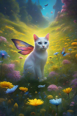 梦幻星球的仙灵猫咪与多彩翅膀小精灵