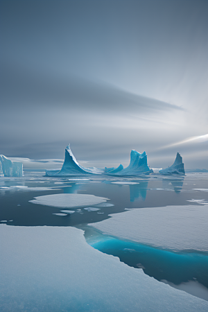 冰海奇观船只驶过冰山冰川