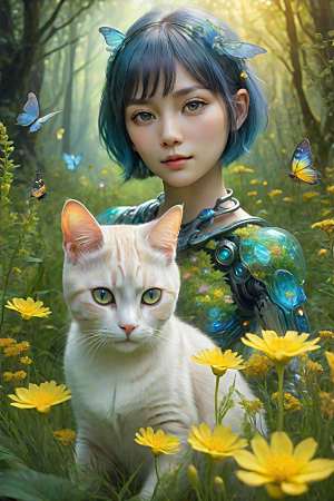 仙灵猫咪在奇幻星球的森林中休憩