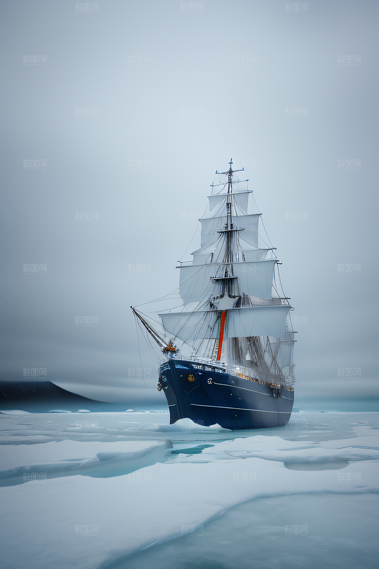 冰雪世界船只穿越北极冰海壮丽景色