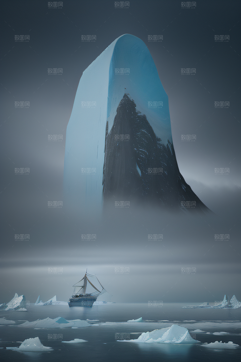 冰雪世界船只穿越北极冰海壮丽景色