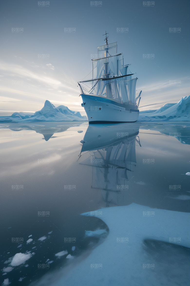 冰雪世界船只穿越北极冰海壮丽景色