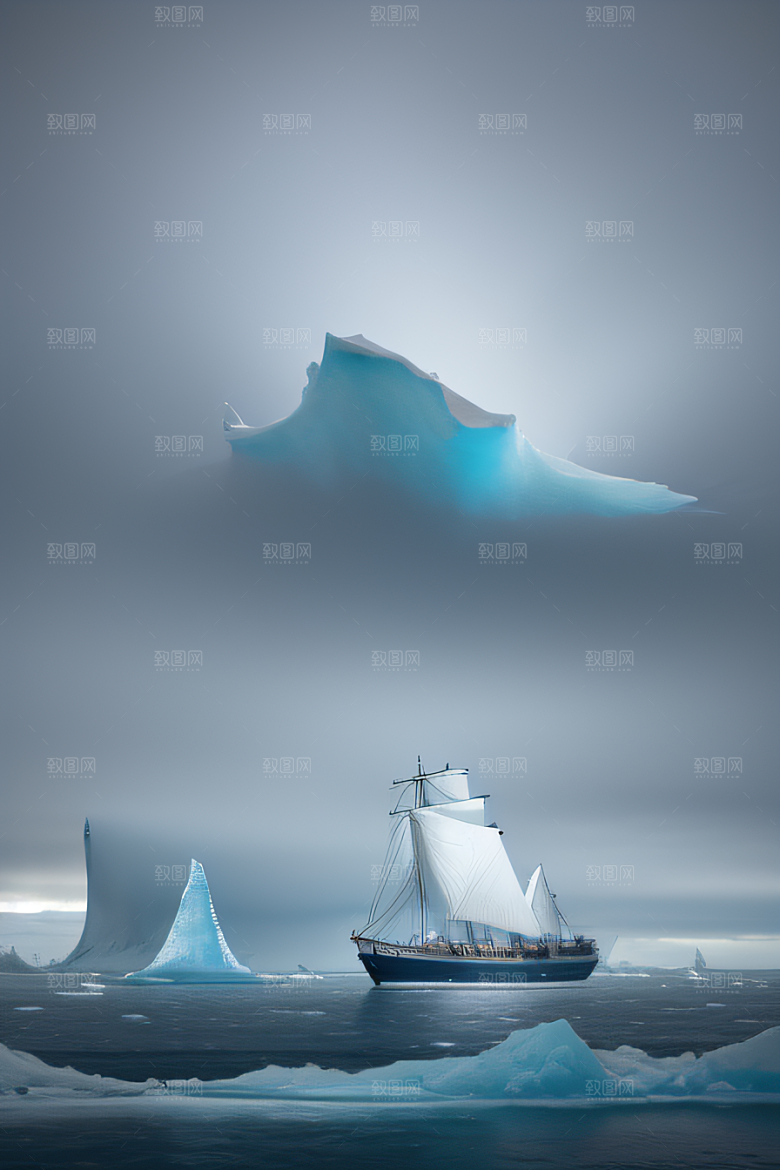 冰雪世界船只穿越北极冰海壮丽景色