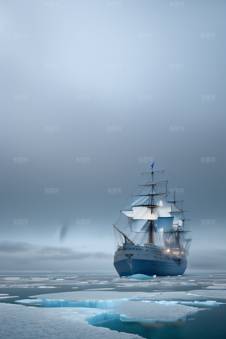 冰雪世界船只穿越北极冰海壮丽景色