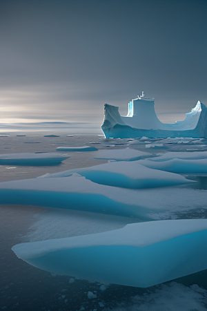 冰山巨舰船只冒险闯过冰块迷宫