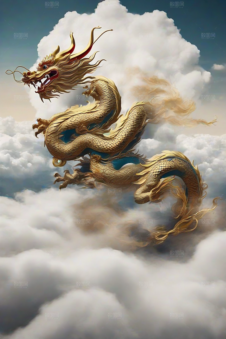 飞越白云的神龙图案