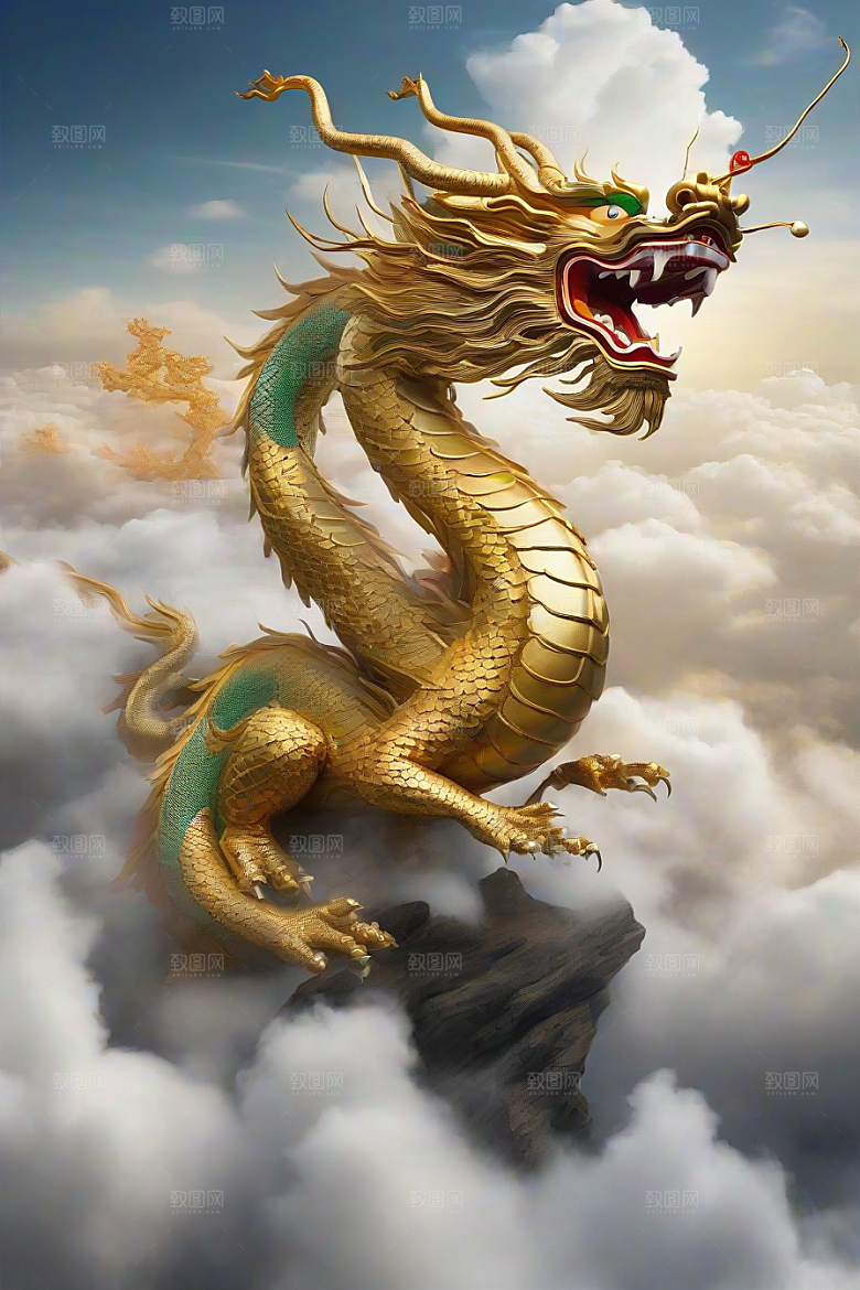 飞越白云的神龙图案