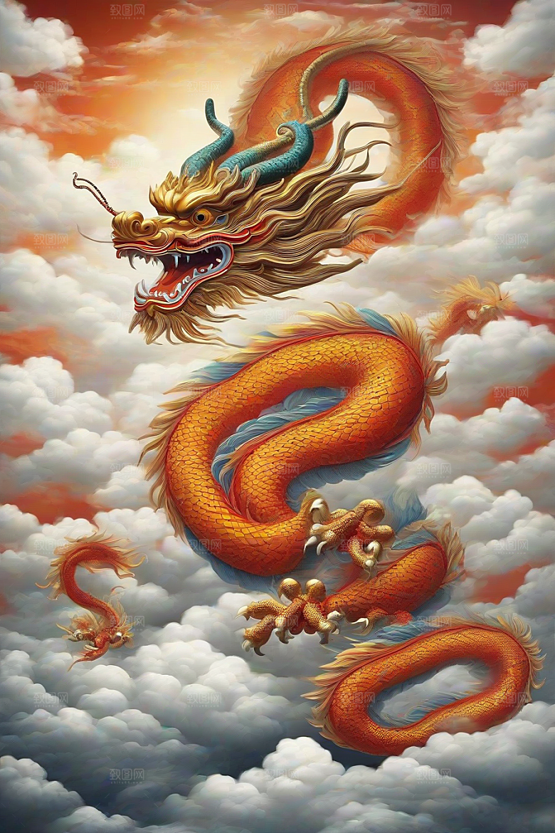 飞越白云的神龙图案