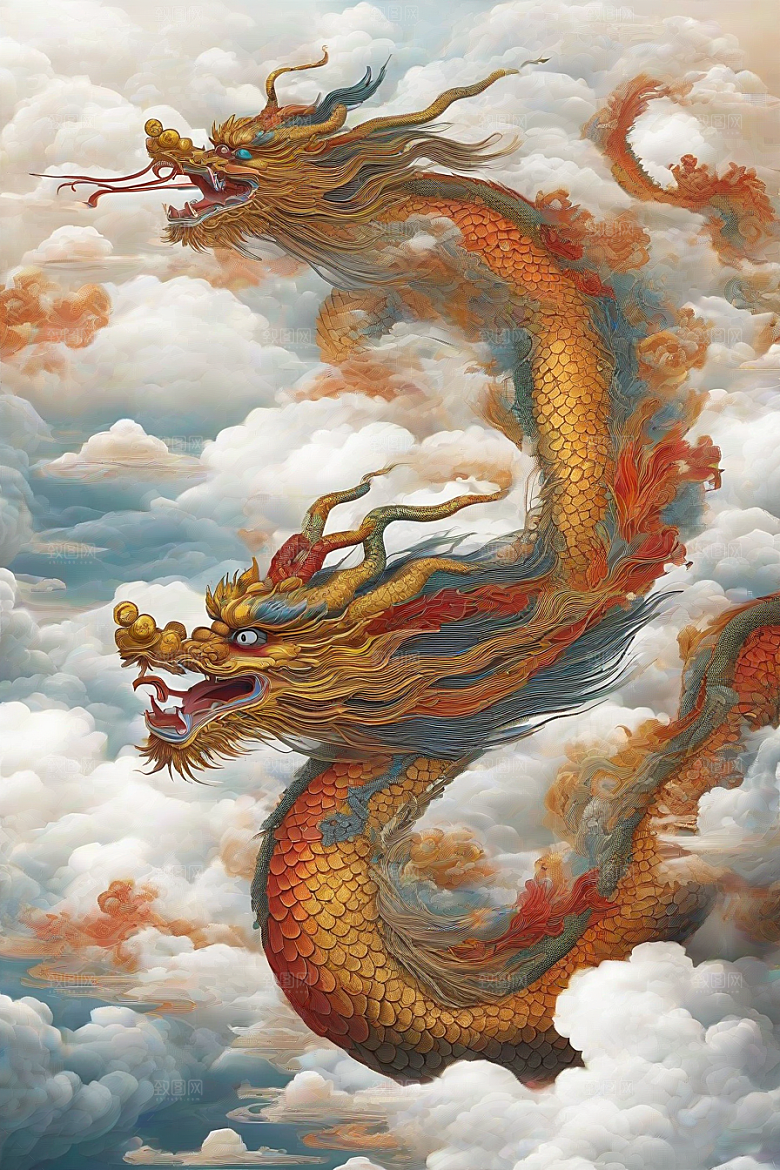 飞越白云的神龙图案