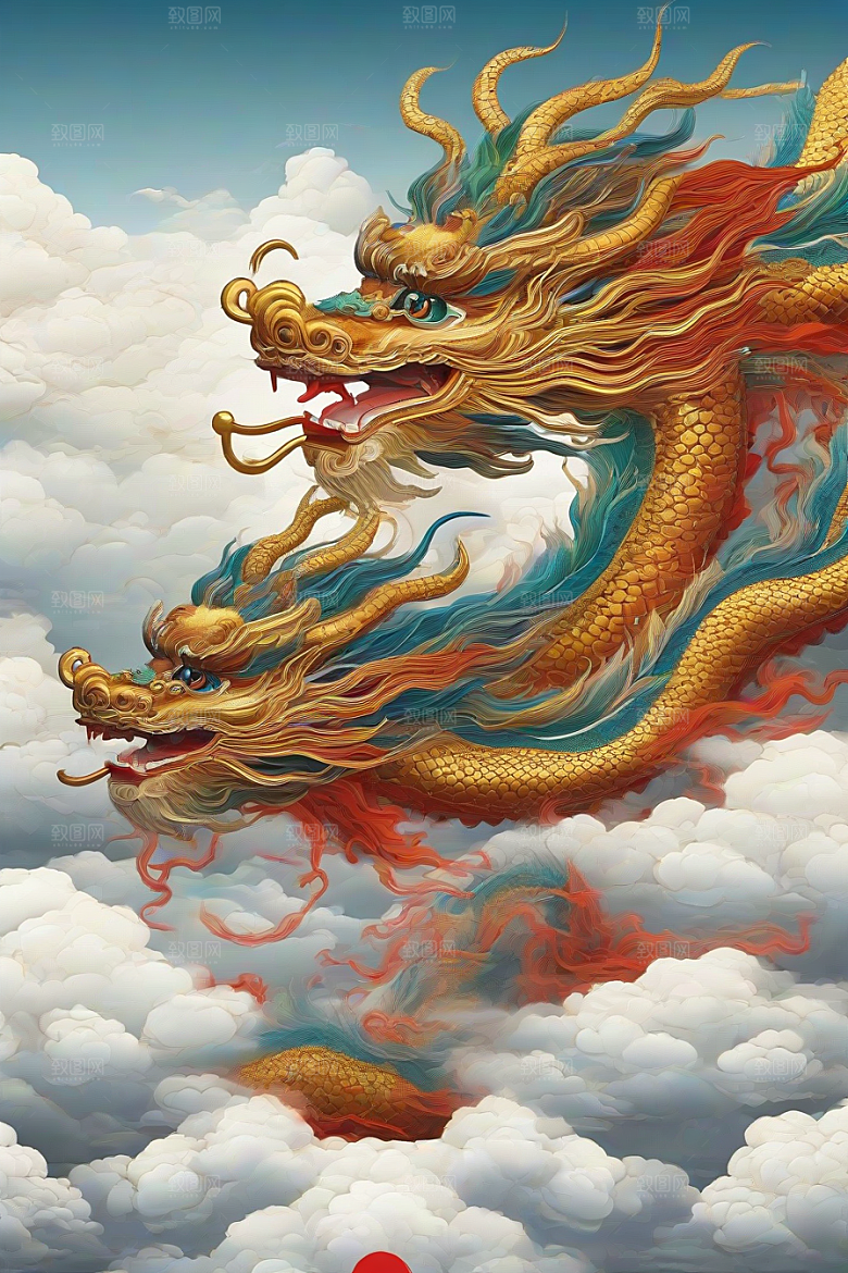 飞越白云的神龙图案