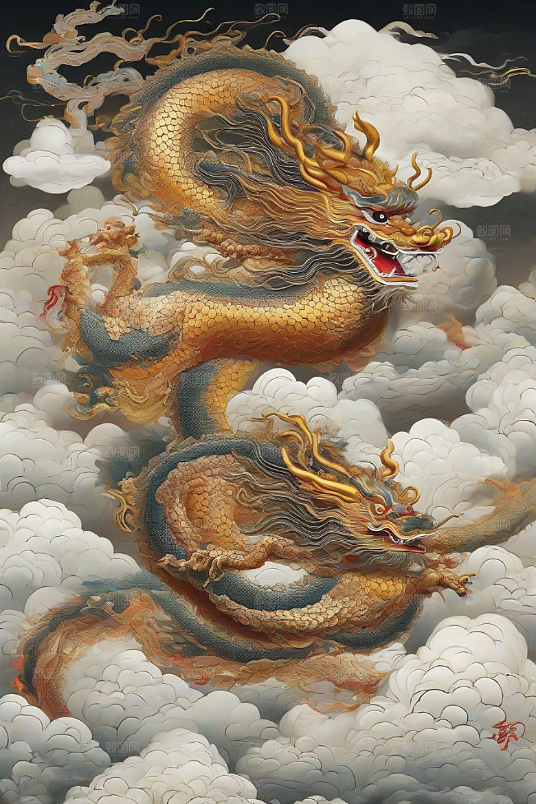 飞越白云的神龙图案