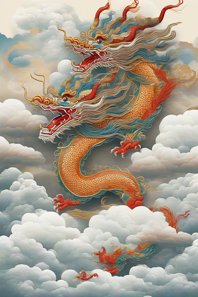飞越白云的神龙图案