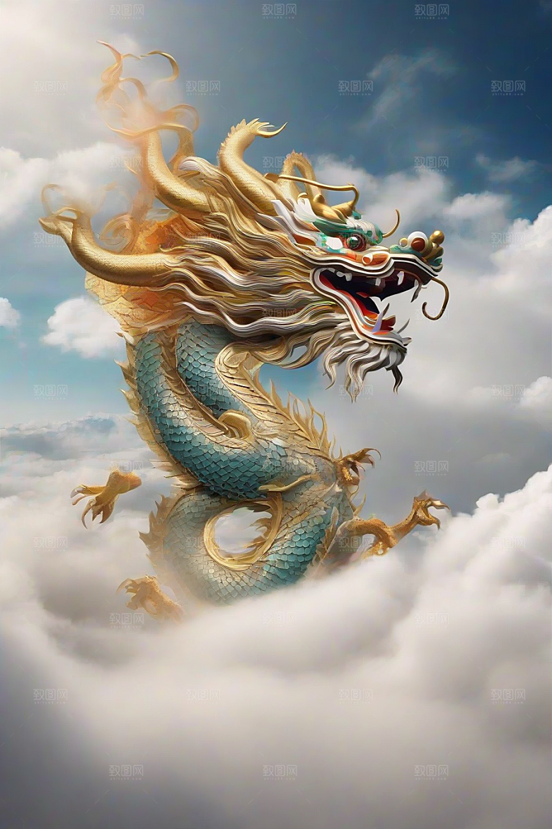 飞越白云的神龙图案