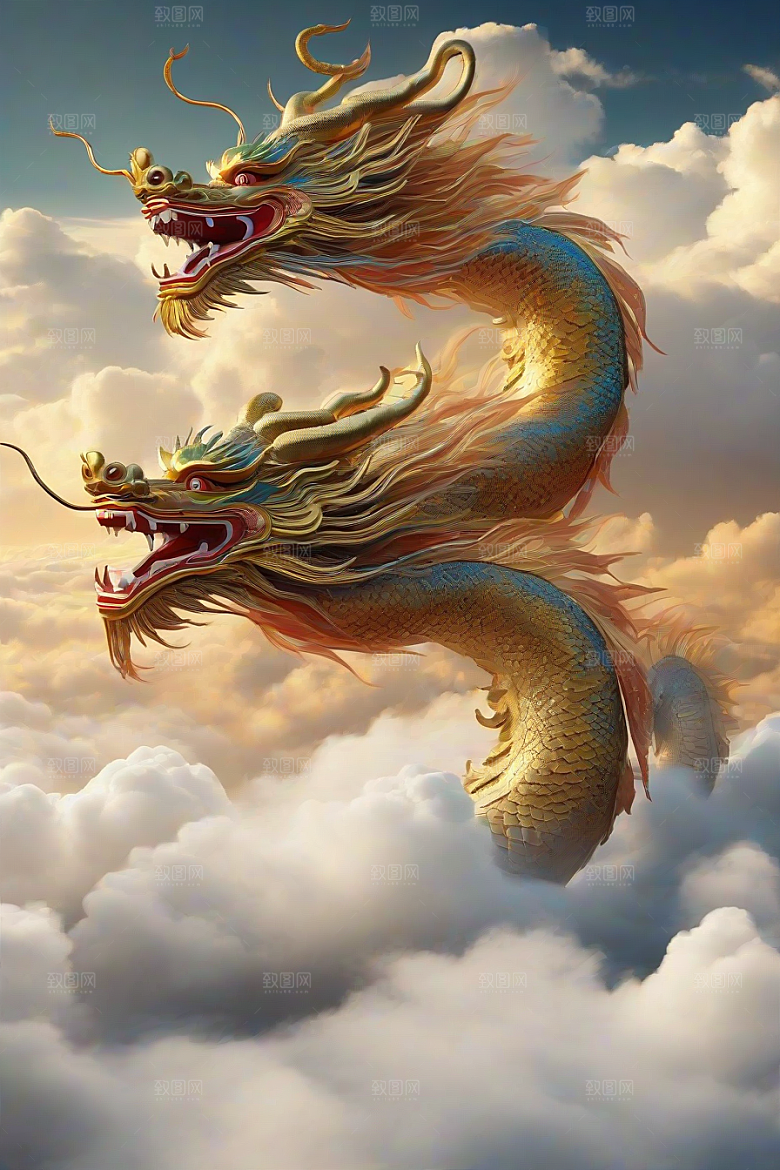 飞越白云的神龙图案